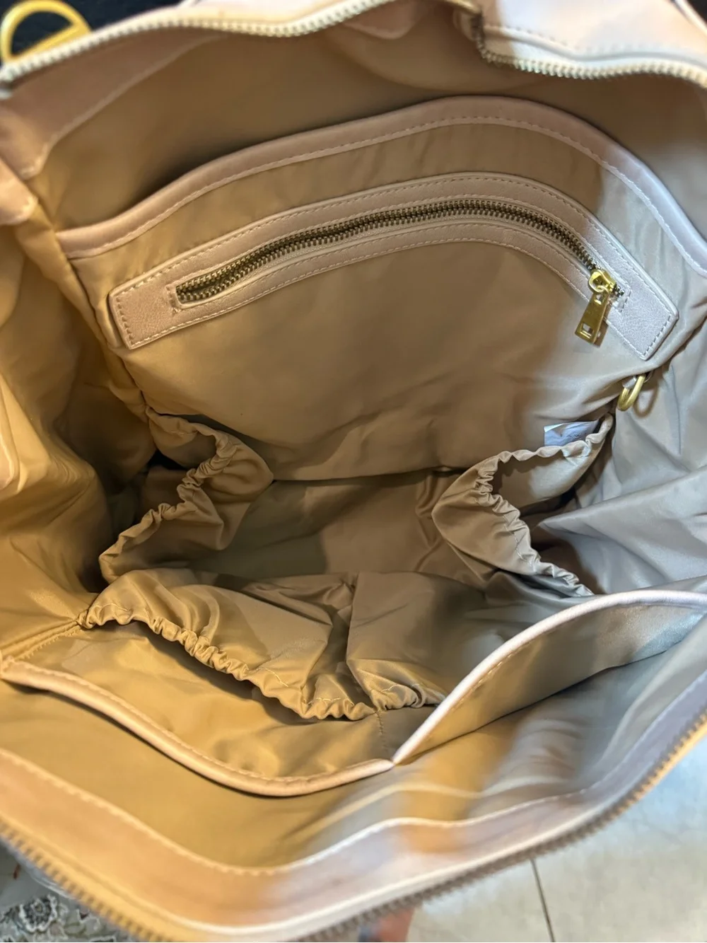 Fawn Design Beige Baby Bag Tote with Gold Hardware